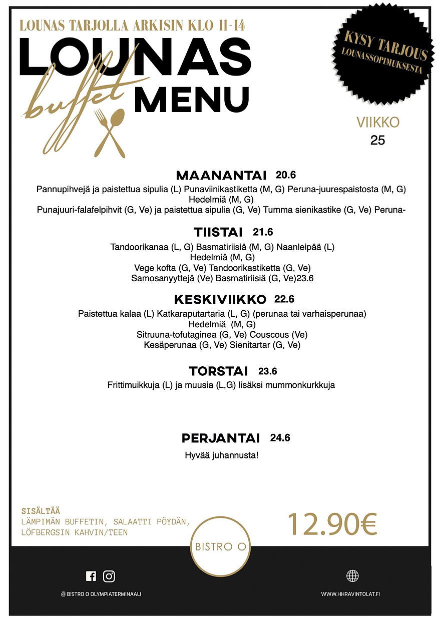 Bistro O Olympiaterminaali lounaslista Helsinki HH Ravintolat
